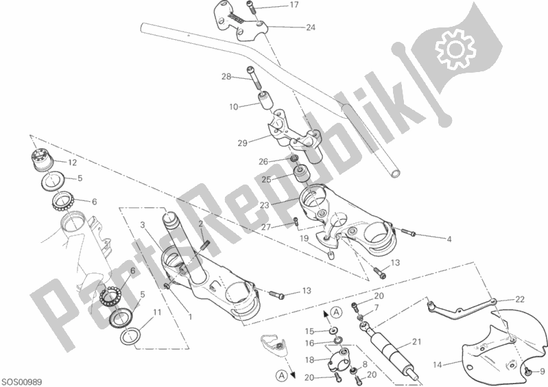 Alle onderdelen voor de Balhoofdbasis Montage van de Ducati Multistrada 1260 Enduro Touring 2019